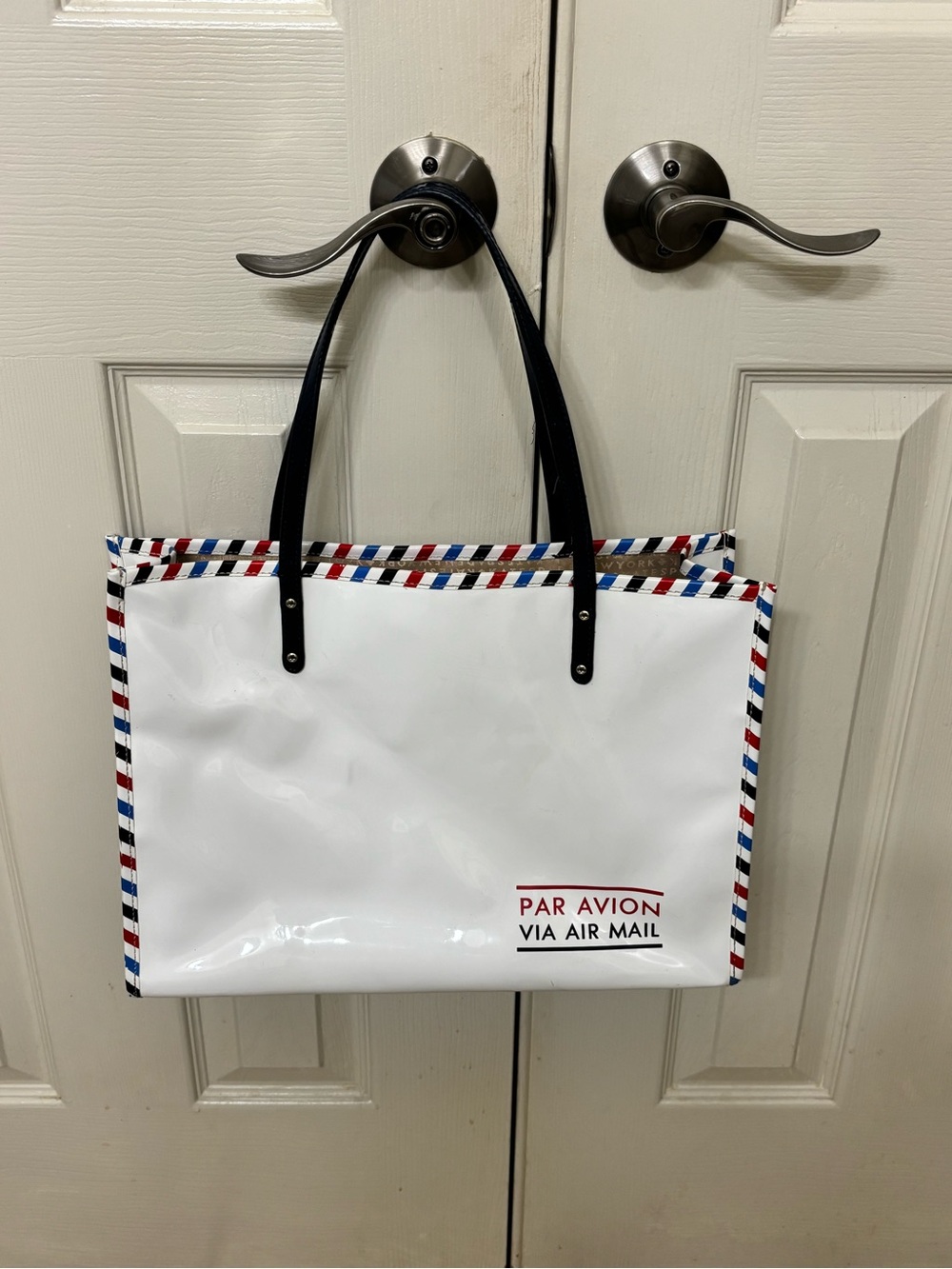 Kate Spade Par Avion White Tote Bag with Tricolor Trim